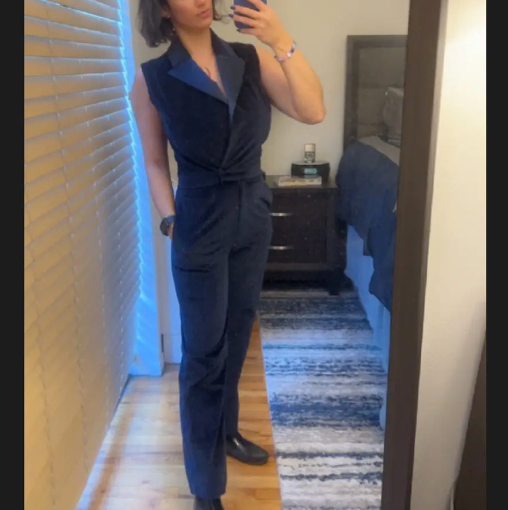 Simkhai Blue Velvet Jumpsuit SIZE 6 Tuxedo Cocktail Party Girlboss Designer $600